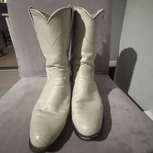 4.5B NARROW JUSTIN‎ CREME LEATHER WESTERN COWBOY WOMEN's BOOTS KD